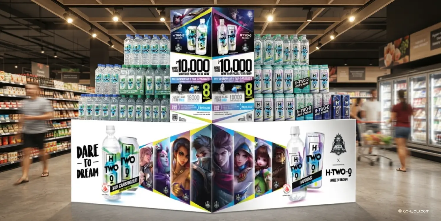 H-TWO-O strategic retail branding on in-store gondola display
